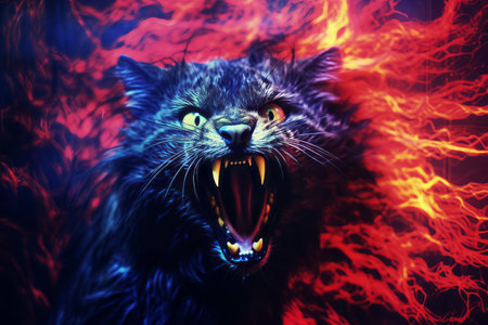 an image of a cat with its mouth openの素材