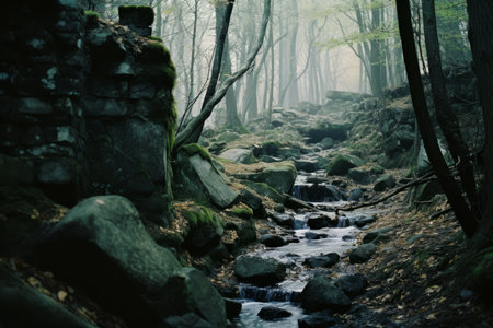 an image of a stream in a forestの素材