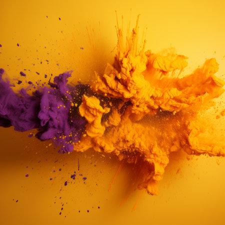 an image of a purple and yellow powder being thrown into the airの素材