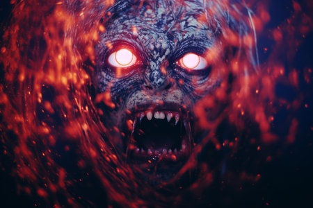 an image of an evil face with glowing eyesの素材
