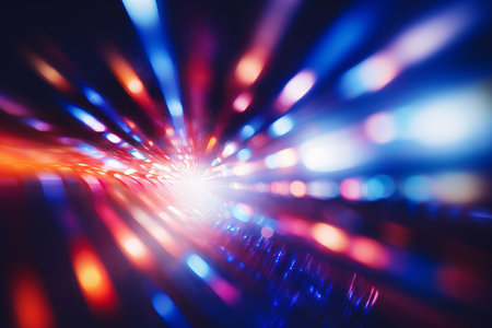 a blurry image of a bright light in front of a blue and red backgroundの素材