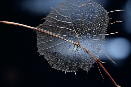 a dead leaf with water droplets on itの素材