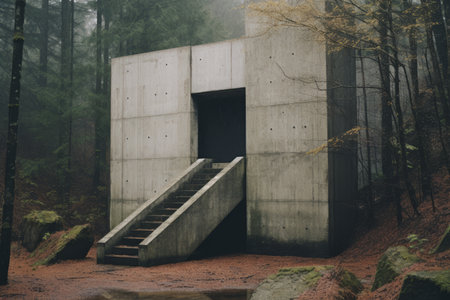 a concrete building in the middle of a forestの素材