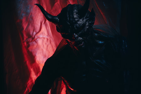 a demon in a dark room with red lightsの素材