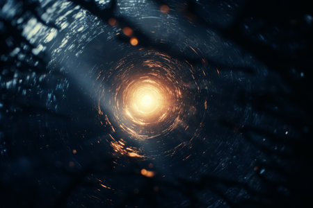 a dark tunnel with a bright light shining through itの素材