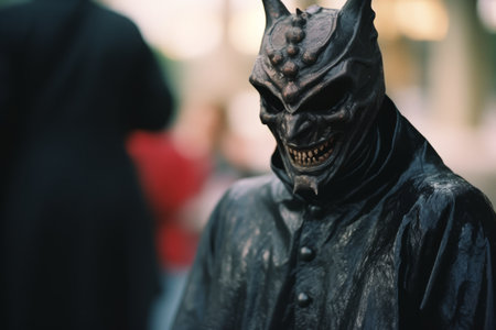 a man in a black mask with horns on his headの素材
