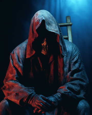 a man in a hoodie sitting on a chairの素材