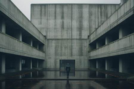 a person standing in the middle of an empty courtyardの素材