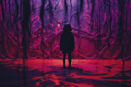 a person standing in the middle of a dark roomの素材