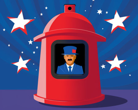 a red mailbox with a man in a top hatの素材