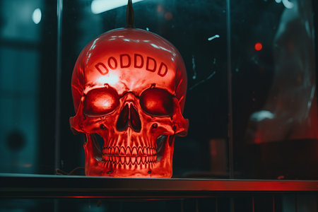 a red skull with the word boo boo on itの素材