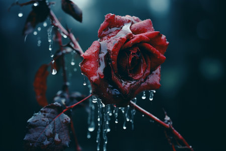 a red rose with water droplets on itの素材