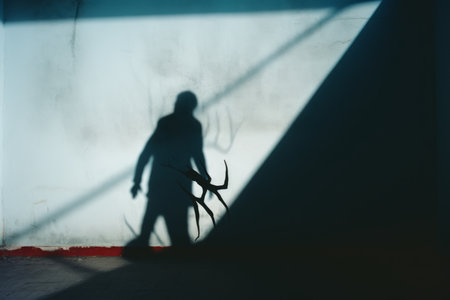 a shadow of a person standing in front of a wallの素材