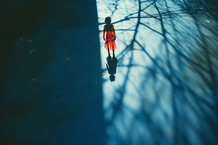 a shadow of a person standing in front of a treeの素材