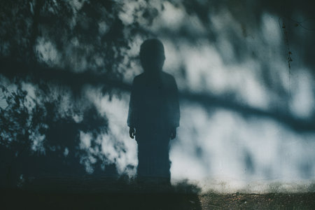a shadow of a person standing in front of a treeの素材