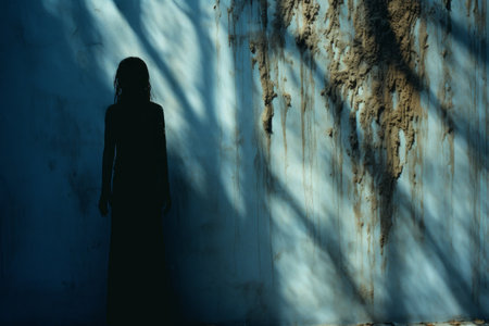 a silhouette of a woman standing in front of a wallの素材