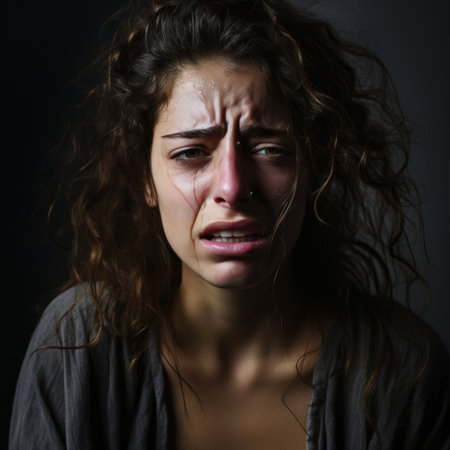 a woman with a sad expression on her faceの素材