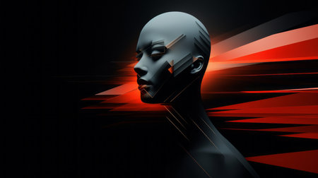 an abstract image of a womans head with red and black linesの素材