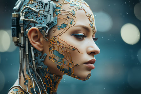 the face of a woman with a robot headの素材