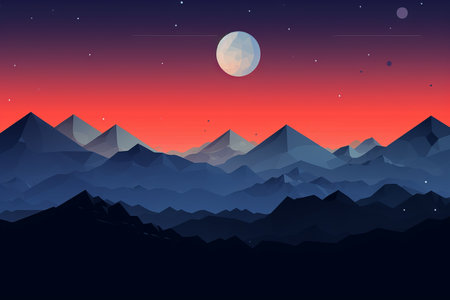 the moon is shining over the mountains at nightの素材