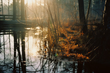 the sun is shining through the treesの素材