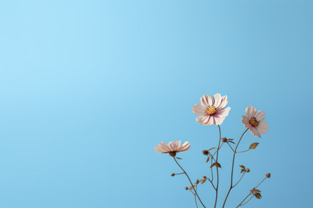 two pink flowers on a blue backgroundの素材