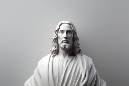 a statue of jesus on a gray backgroundの素材