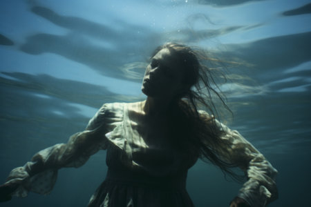 a woman in a white dress under waterの素材