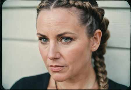a woman with braids on her headの素材