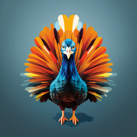 an illustration of a colorful peacock on a gray backgroundの素材