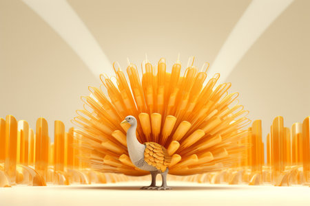 an illustration of a peacock standing in front of a bunch of orange sticksの素材