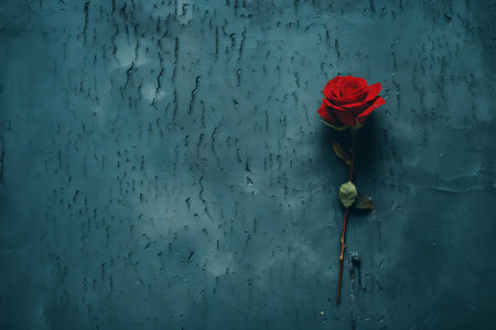 a single red rose on a blue wallの素材