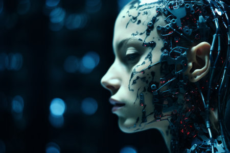 the face of a woman in a robot suitの素材