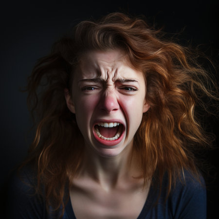 a woman with red hair is making an angry faceの素材