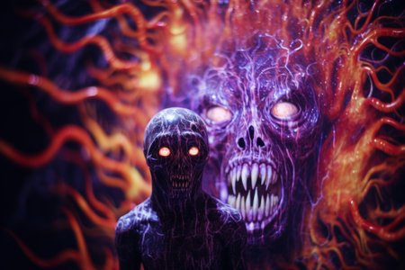 an image of a demon with glowing eyesの素材