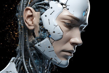 an image of a robot head with wires coming out of itの素材