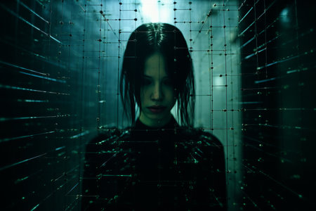 an image of a woman in a dark roomの素材