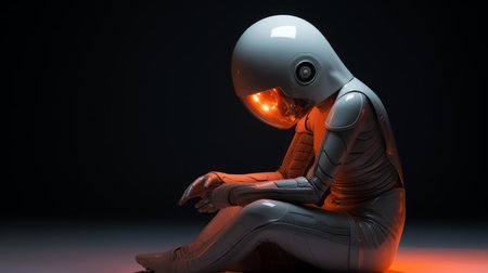 an image of a robot sitting on the groundの素材