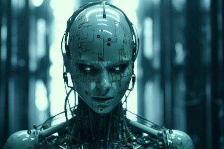 an image of a robot in a dark roomの素材