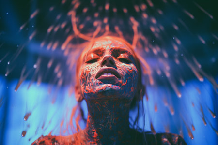 an image of a woman covered in paint and waterの素材