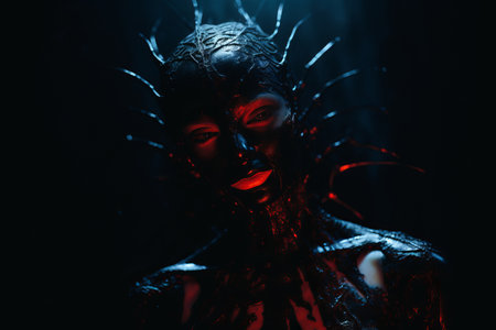 an image of a woman in a black and red costumeの素材