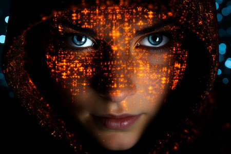 an image of a woman with glowing eyesの素材