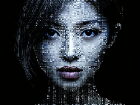 an image of a womans face made up of pixelsの素材