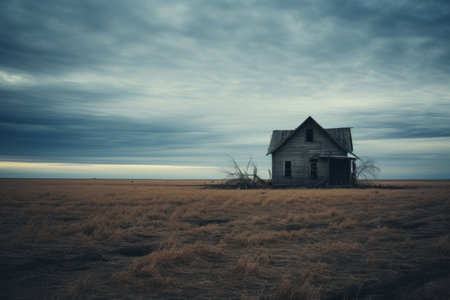 an old abandoned house in the middle of a fieldの素材
