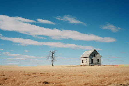 an old abandoned house in the middle of a fieldの素材