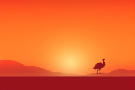 an ostrich is silhouetted against the sunsetの素材