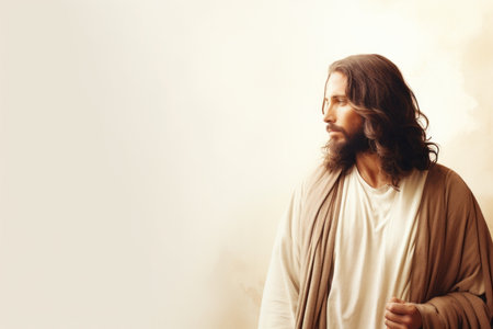 jesus is standing in front of a white backgroundの素材