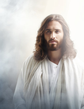 jesus standing in front of a cloudの素材