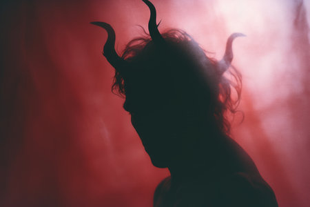 silhouette of a man with horns on his headの素材