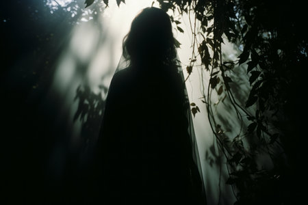 silhouette of a woman standing in the darkの素材